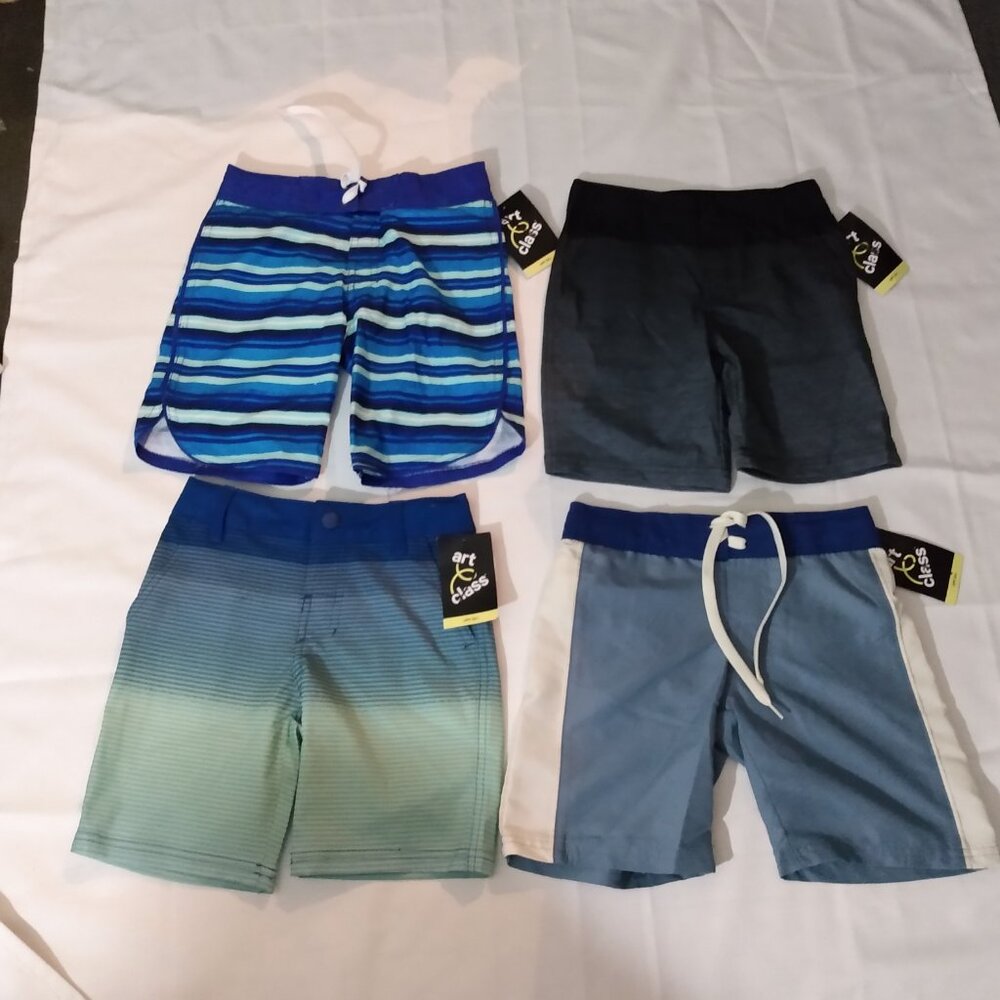 little boys Set of 4 Size 4 Swim Trunks in Blue and Black Hybrid Shorts